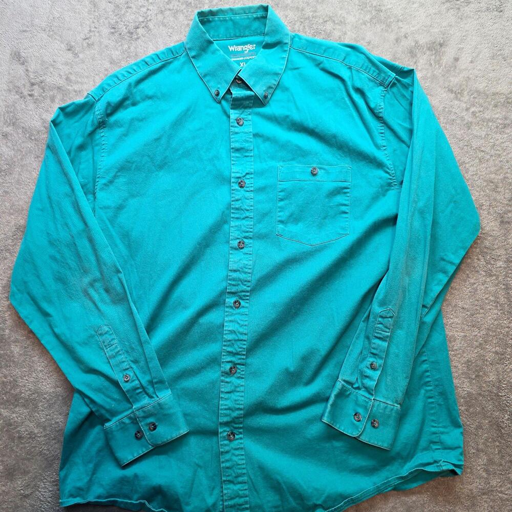 Wrangler Button Up Shirt Mens XL Green Twill Long Sleeve Chest Pocket Casual